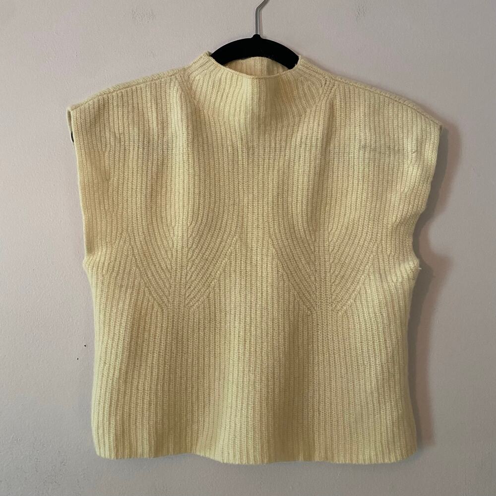 Maeve Cream Knit High Neck Sleeveless Sweater Top Minimalist Lambswool Small - Picture 2 of 10